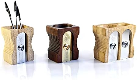 Suck UK Pen Holder - Wooden Pencil Sharpener - Stationary Organiser - Desk Tidy - Quirky Office Desk Accessories - Funny Pencil Pot - Novelty Pen Holder - Vintage Teacher Gifts For Men - Double