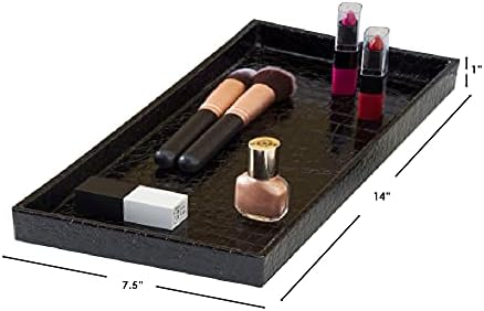 Home Basics Vanity Tray for Makeup, Jewelry, Perfume, Cosmetics Storage, Bathroom Organizer (Horizontal, Crocodile Black