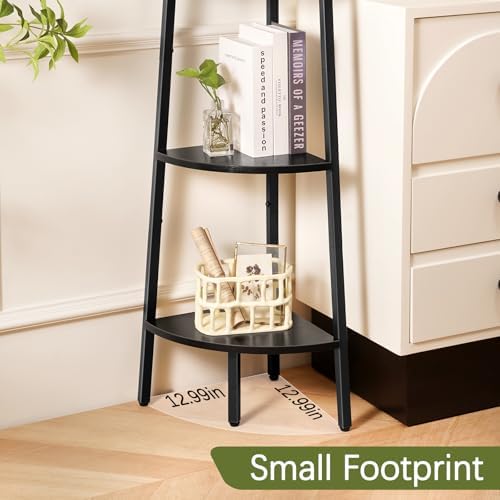 Yoobure Corner Shelf Stand, 5-Tier Bookshelf with LED Lights & Steel Frame, Tall Storage Shelves for Living Room, Bedroo