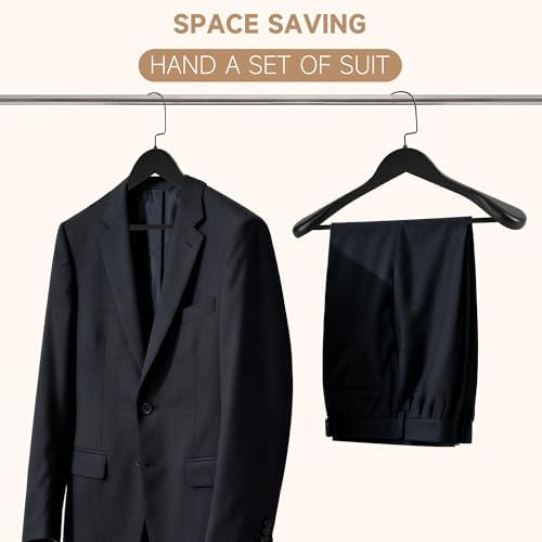 Wooden Suit Hangers with Non Slip Pants Bar, Black, 6-Pack, 16"