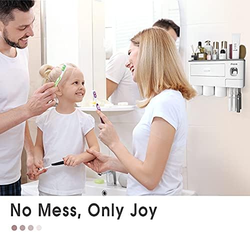 iHave Toothbrush Holders Wall Mounted with Toothpaste Dispenser & 3 Cups