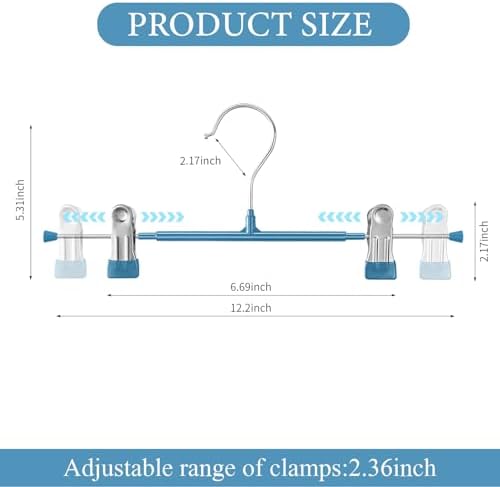 Pants Hangers with Clips Skirt Hangers, 12 Inch 10 Pack, Blue