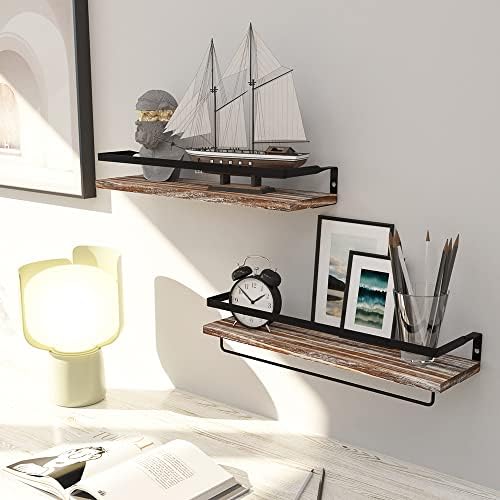 Floating Shelves for Wall, Bathroom Shelves with Towel Bar, Wall Mounted Storage Shelves for Kitchen, Bathroom, Set of 2 White Washed