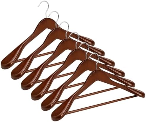 Premium Wooden Suit Hangers for Men Women, 8 Pack Wide Shoulder Wooden Hangers with Non Slip Pants Bar for Suits, Coats, Jackets, Dress, Heavy Duty Wide Clothes Hanger, Walnut