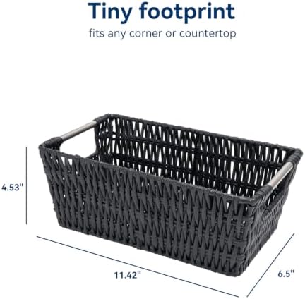 Whitmor 6500-2712-BLK Rattique Small Shelf Black Tote Basket