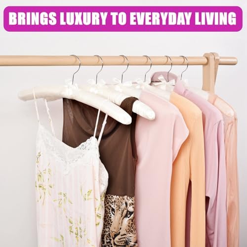 Amber Home 5 Pack Large Ivory Satin Padded Hangers for Women Clothing 17"