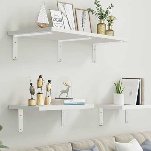 4 Pack - L 6" x H 4" x W1.5, 5mm Thick White L Shelf Bracket, Iron Shelf Brackets, Metal Shelf Brackets, Floating Shelf,