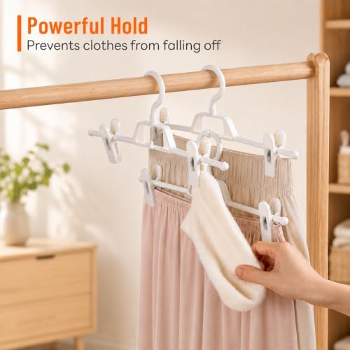 10 Pack Pants Hangers with Clips, Space Saving Skirt Hangers Organizer