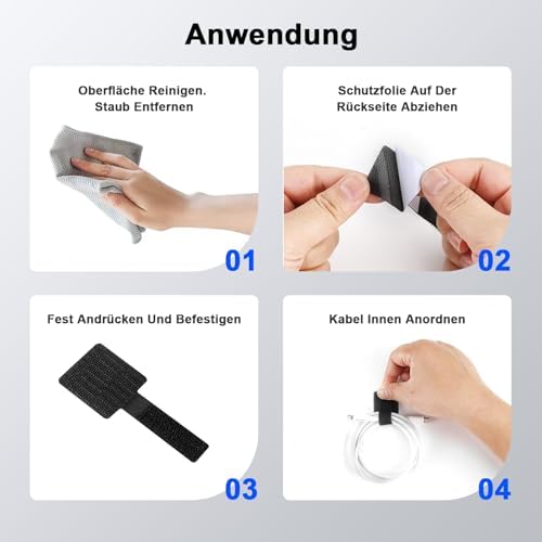SURFOU 60 PCS Cable Tidy Under Desk, Self-Adhesive Hook and Loop Straps with Strong Sticky Back, Reusable Adjustable Org
