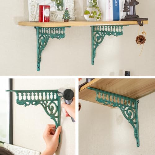 Sungmor 10.6 Inch Cast Iron Brackets for Shelves - 2 Pack Vintage Green