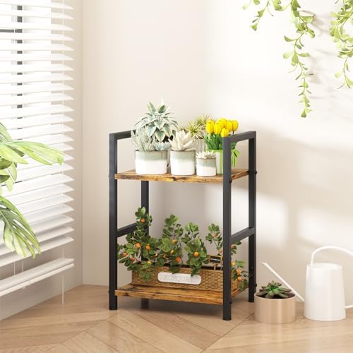 Small Bookshelf for Small Space, 2 Tier Industrial Bookcase,Narrow Book Case Storage Organizer Book Shelf for Living Roo