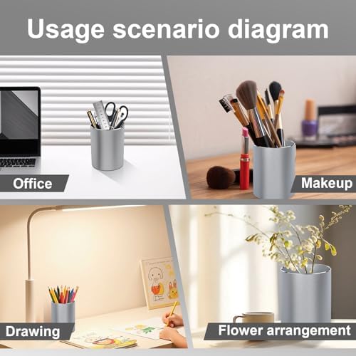 Metal Pen Holder Aluminum Pencil Holder Desktop Organizer Black for Office, School, Home 3.15 x 3.15 x 3.94 Inches-Silver