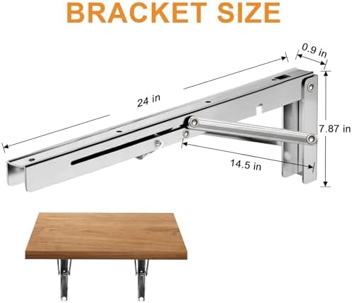 Storystore Folding Shelf Brackets - 24 Inch Heavy Duty Stainless Steel Collapsible Shelf Bracket for Bench Table, Space