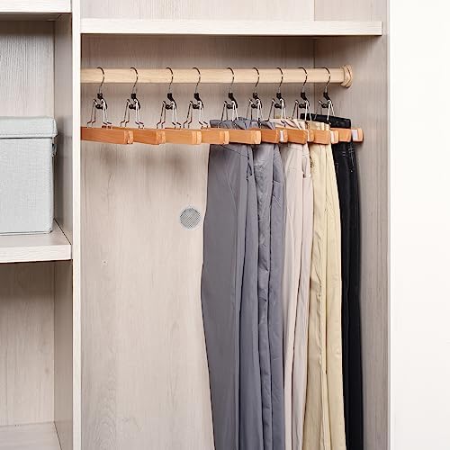 Amber Home 10 Pack Natural Wooden Pants Clip Hangers, Wood Skirt Hangers
