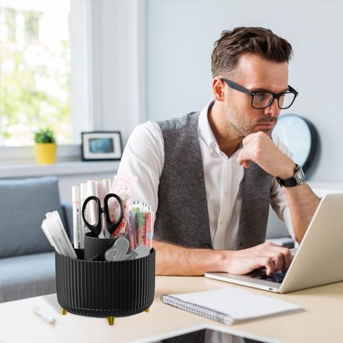 Cayxenful Pencil Holder For Desk,5 Slots 360°Degree Rotating Desk Organizers And Accessories,Desktop Storage Stationery Supplies Organizer, Cute Pencil Cup Pot For Office, School, Home (H-Black)