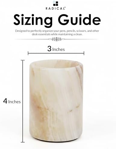 Radicaln Marble Pen Holder For Desk 4" Inches White Onyx Handmade Marker & Pen Holder for Desk Organizer, Ideal Marble Toothbrush Holder & Pencil Holder For Home Decor