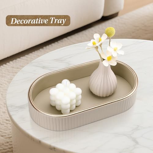 GORESE PU Leather Perfume Tray Nightstand Organizer, Small Oval Desk Tray Jewelry Trinket Trays Valet Organizer Key Bowl