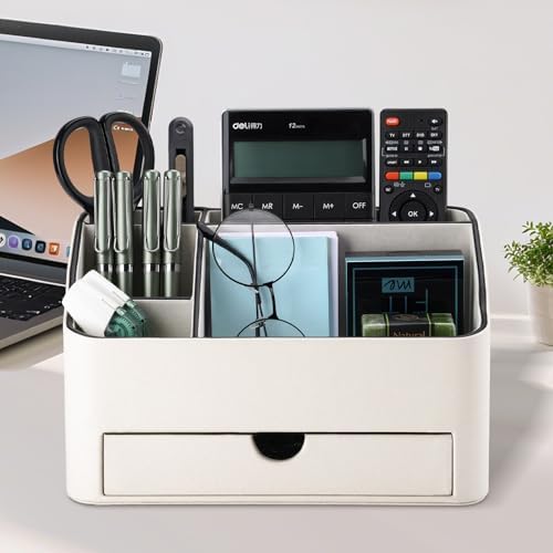 KINGFOM PU Leather Makeup Organizer with Drawer, Skincare Organizer for Vanity, Cosmetic Storage for Dresser Countertop,