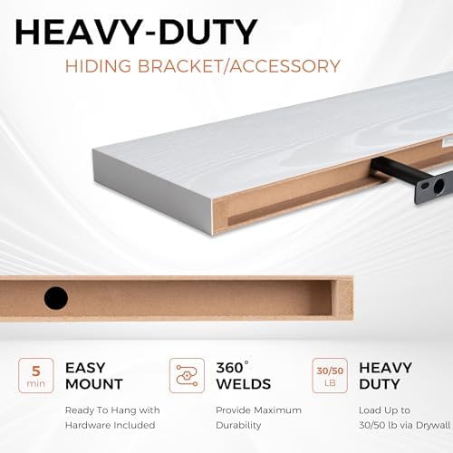 Fun Memories 27.5 Inch Deep Floating Shelves, Set of 2 Heavy Duty Wall Mounted Shelves with Invisible Brackets, Large Ru