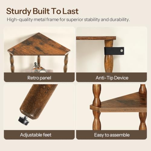 HOOBRO 4-Tier Corner Shelf, Wooden Corner Bookshelf for Small Space, Stylish Corner Storage Display Shelves for Living R