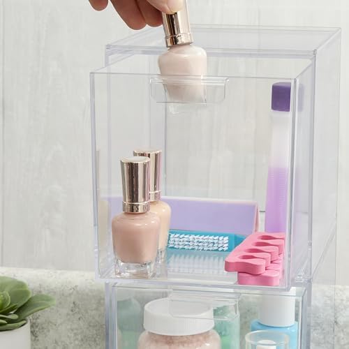STORi Audrey Stackable Bin Clear Plastic Organizer Drawers | 2 Piece Set | Organize Cosmetics and Beauty Supplies on a V