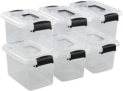 5 Quart Clear Storage Bin, Latching Box Container, 6 Packs