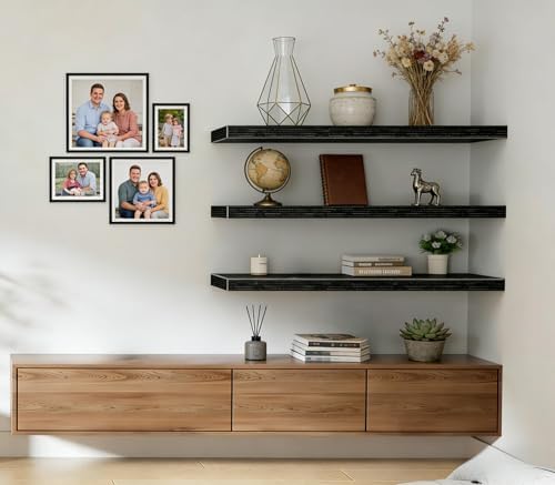 Vervida® Black Floating Wall Shelves 47.2 in Set of 3 Extra Large