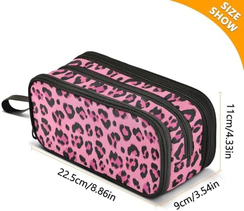 Hot Pink Black Leopard Print Pencil Case Box Boys Girls Large Pencil Pouch Zipper Compartments Big Capacity Stationery Pen Bag Organizer for Kids Teens Adults School Office