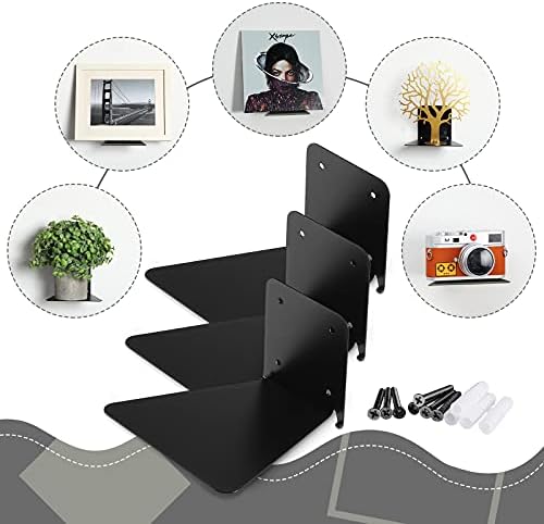 Jetec 6 Pack Invisible Bookshelf Wall Mounted Metal Heavy Duty, Black