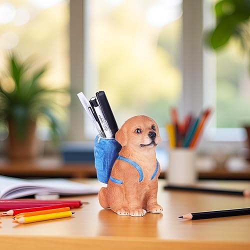 Cute Golden Retriever Pen Holder, Resin Dog Pencil Holder for Desk