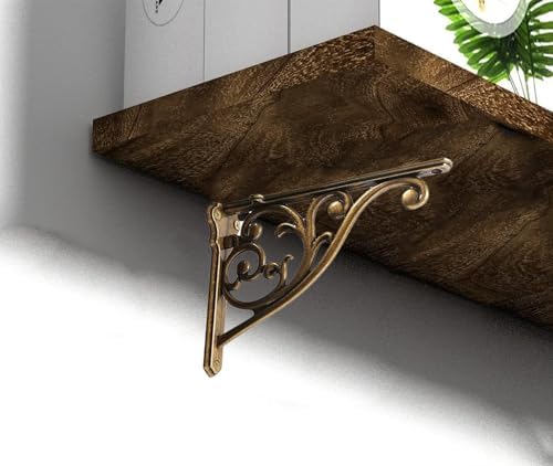 Heavy Duty Solid Stand,12 Inch 2 Pack Antique Brass,Right Angle Wall Panel Support Bracket,Decorative Shelf Bracket,Heav