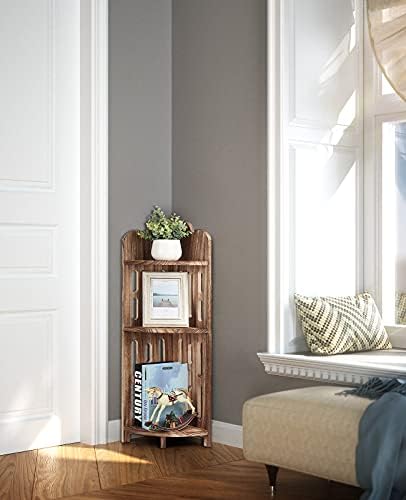 Meangood Bathroom Corner Shelf Stand, 3 Tier Solid Wood Display Shelf for Narrow Space, Shower Corner Shelf, Plant Stand