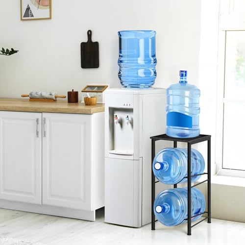 Water Jug Holder 5 Gallon Water Bottle Holder Stand With Storage Shelf, 2 Tier 5 Gal Water Jug Storage Rack with 2 Slots