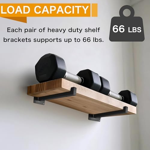 EZYDECOR Shelf Brackets Black Brackets for Shelves with Lip 10 Inch 6 Pack