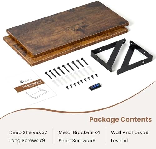 Axeman Floating Shelves for Wall, 16'' x 8'' Brown Wall Shelves Set of 2
