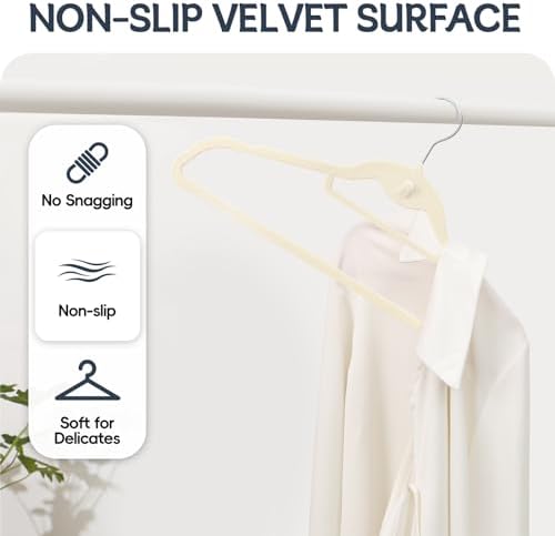 Velvet Stackable Hangers 50 Pack Space Saving Cascading Hook Ivory