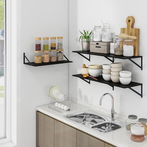 Heimlove 36W x 12D Deep Floating Shelves Set of 2 Black