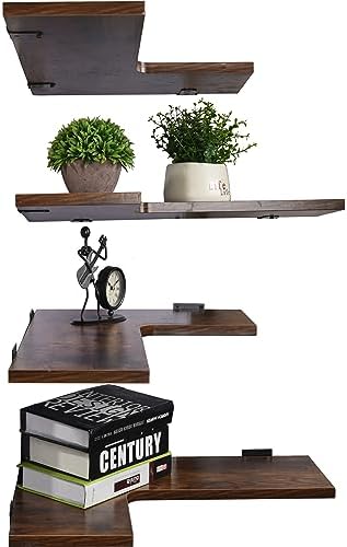 YYWUOJJ 22 Inch Corner Shelf Wall Mounted, Corner Floating Shelves for Wall, Set of 4 Brown