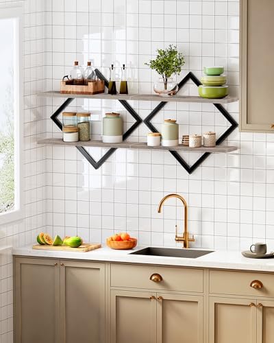 CHOEZON Floating Shelves for Wall, Set of 2 Wall Mounted Shelves, 2-Tier Hanging Shelves, for Living Room, Bedroom, Kitc