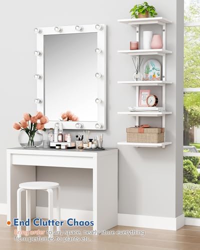 Harwaya White 5 Tier Wall Shelf Unit for Shoes Display, Lack Wall Bookshelf for Bedroom, Vertical Tiered Floating Book S