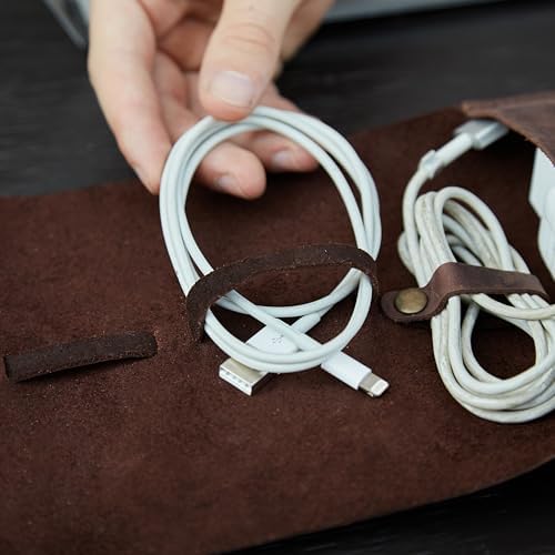 INCARNE Weekend Cable Organizer - Travel Cord Desk Case - TV Kit Cord Bag for Cable Storage - Small Leather Cord Organiz