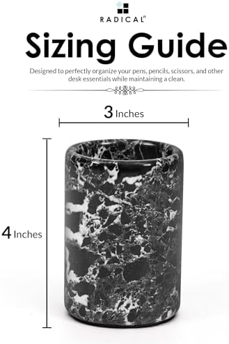 Radicaln Marble Pen Holder For Desk 4" Inches Black Handmade Pencil Holder & Pen Holder for Home & Office Desktop Organizer, Ideal Marble Toothbrush Holder