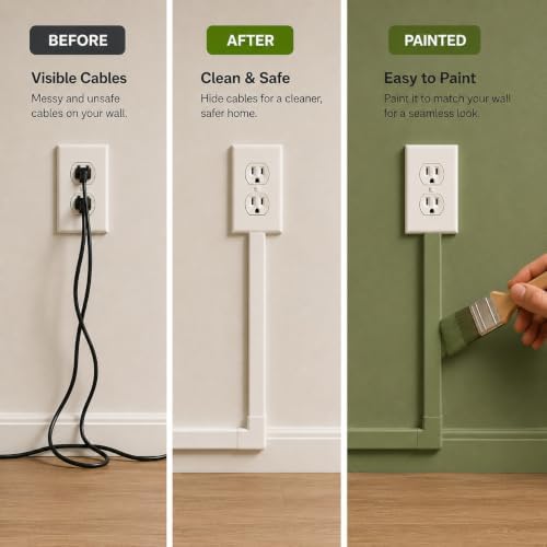 315” Cord Hider Kit, Gray Cable Raceway for Wall Mounted TV Wires, Wire Cover with Adhesive Tape, Screws and Connectors