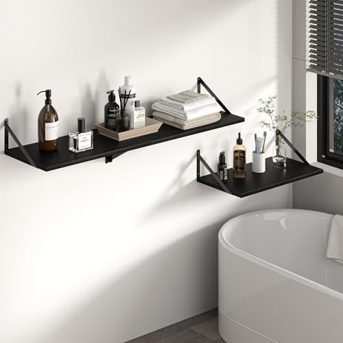 Heimlove 32W x 12D Deep Floating Shelves Set of 2 Black