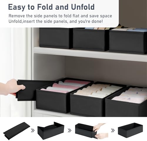 DIMJ Drawer Organizer Clothes - Underwear Organizer Small Sock Organizer Closet Organizers and Storage Box Dresser Drawer Dividers for Baby Clothes,Bra,Socks, Belt, Tie, Set of 12, Black