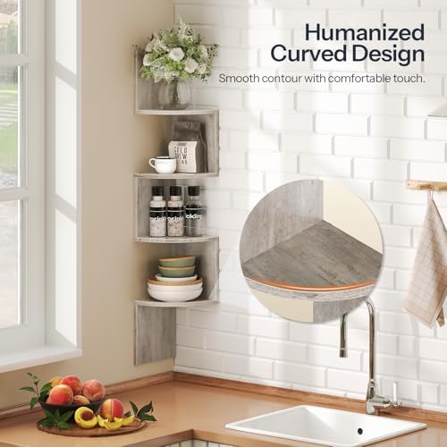 HOOBRO Corner Shelf Wall-Mounted, Set of 2 Floating Corner Shelves for Wall