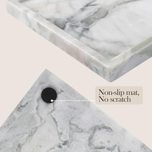 Koville Natural Marble Tray, 12x8“ Coffee Table Vanity/Decorative Tray for Jewerly, Watch, Perfume Candle Storage for Be