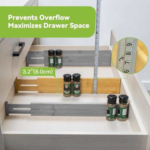 Utoplike Kitchen Drawer Divider, Expandable Bamboo Drawers Organizer 3.2" H