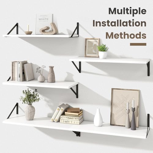 Marsmiles Deep Floating Shelves, 30'' x 12'' White Wood Shelves Set of 2