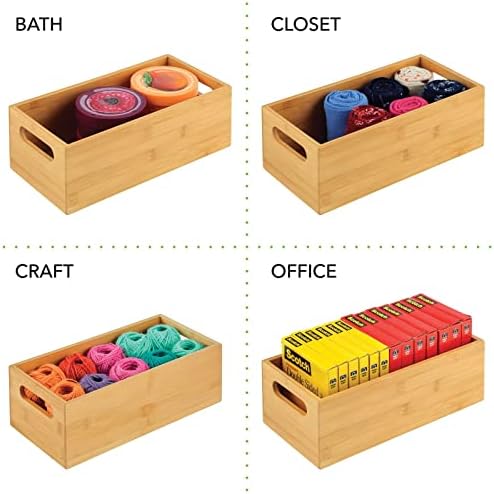 mDesign Bamboo Storage Bin Container, Drawer Organizer Crate Boxes with Handles for Kitchen Pantry Cabinet, Shelves, or